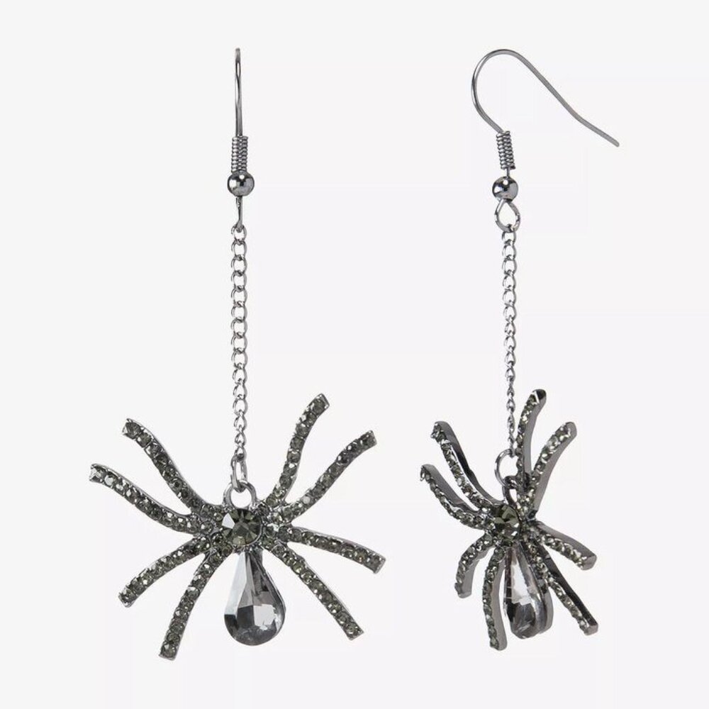 Bijoux Bar Spider Crystal Drop Earrings in Black, NWT